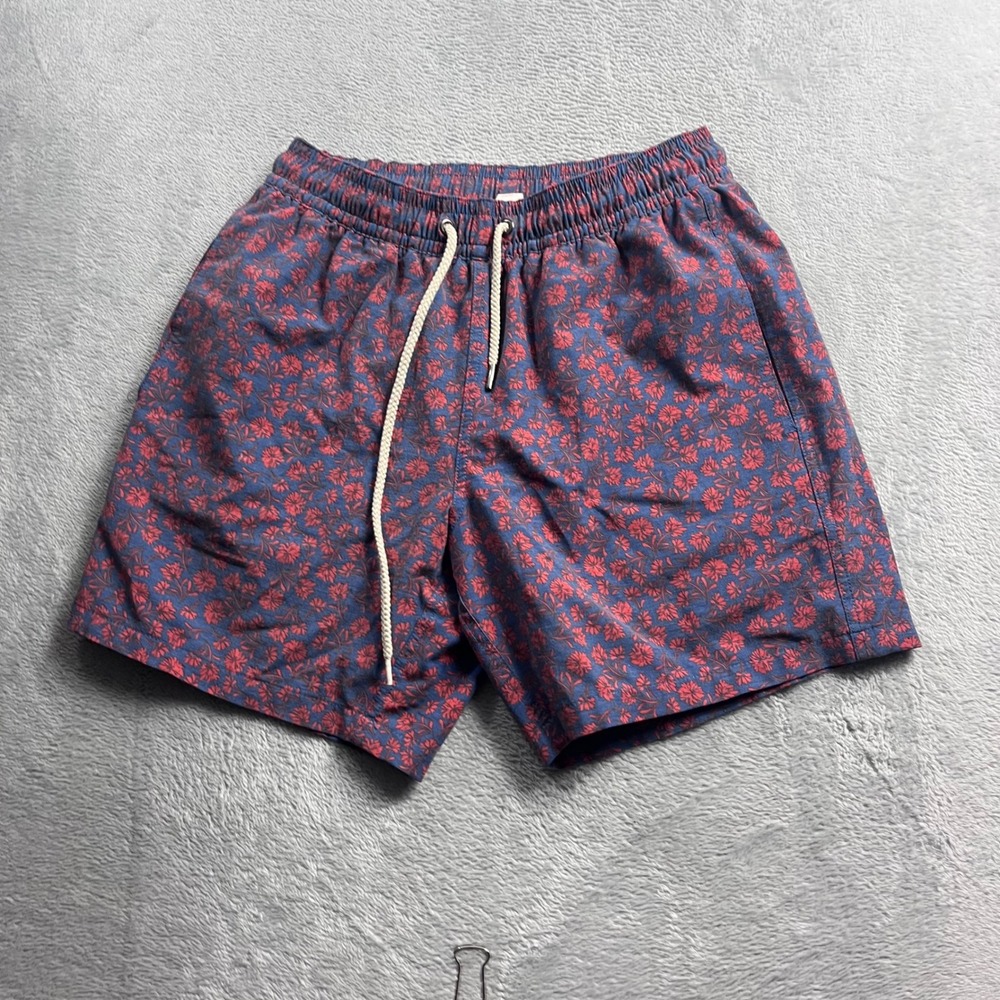 Fair Harbor Mens Blue Red Floral Recycled Swim Trunks Board Shorts Size M